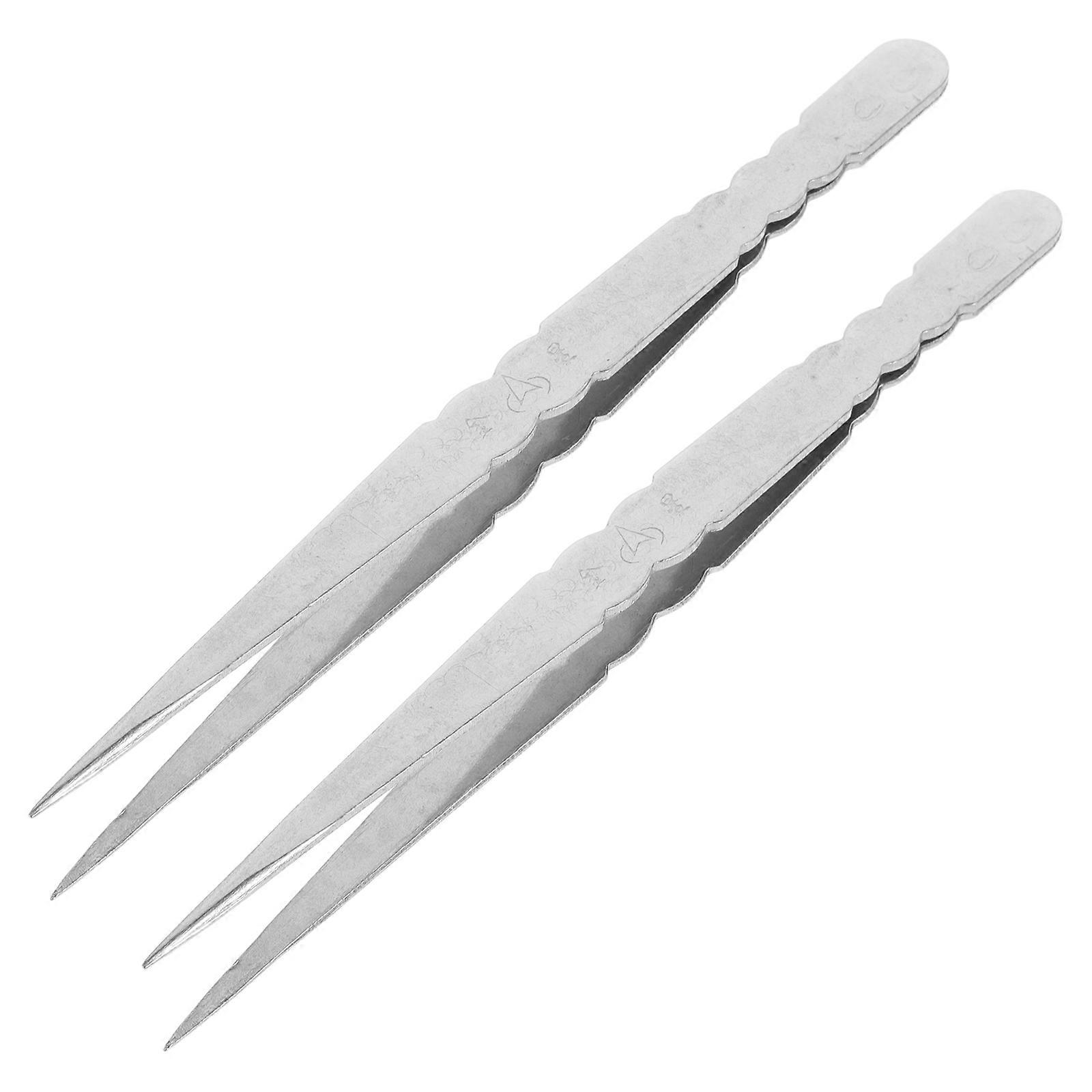 Metal Tweezer Ergonomic Design Firm Grip Wear Resistance Long-Term Use Non-Slip Handling Silver 2Pcs