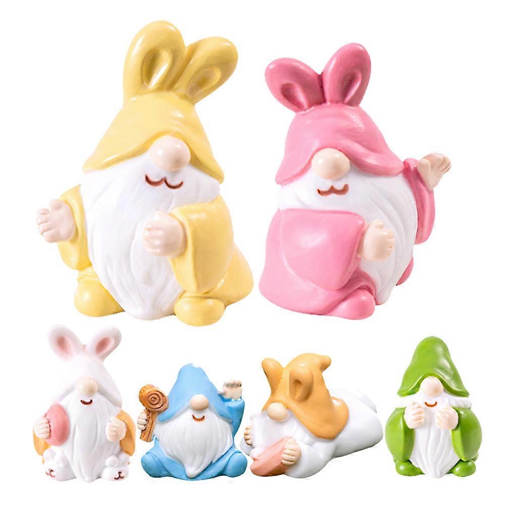 Decorative Statue Bunny Gnome Statues Home Resin Ornament Garden Fairy Figurines Resin 6Pcs