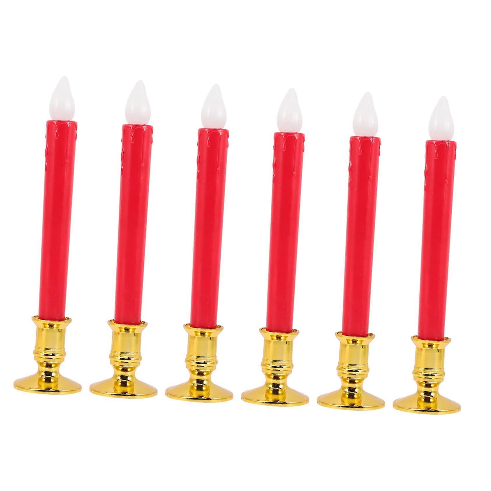 Electronic Pillar Candles 6-Pack - Battery-Powered LED Flameless Candles, Red ABS Plastic, Flicker
