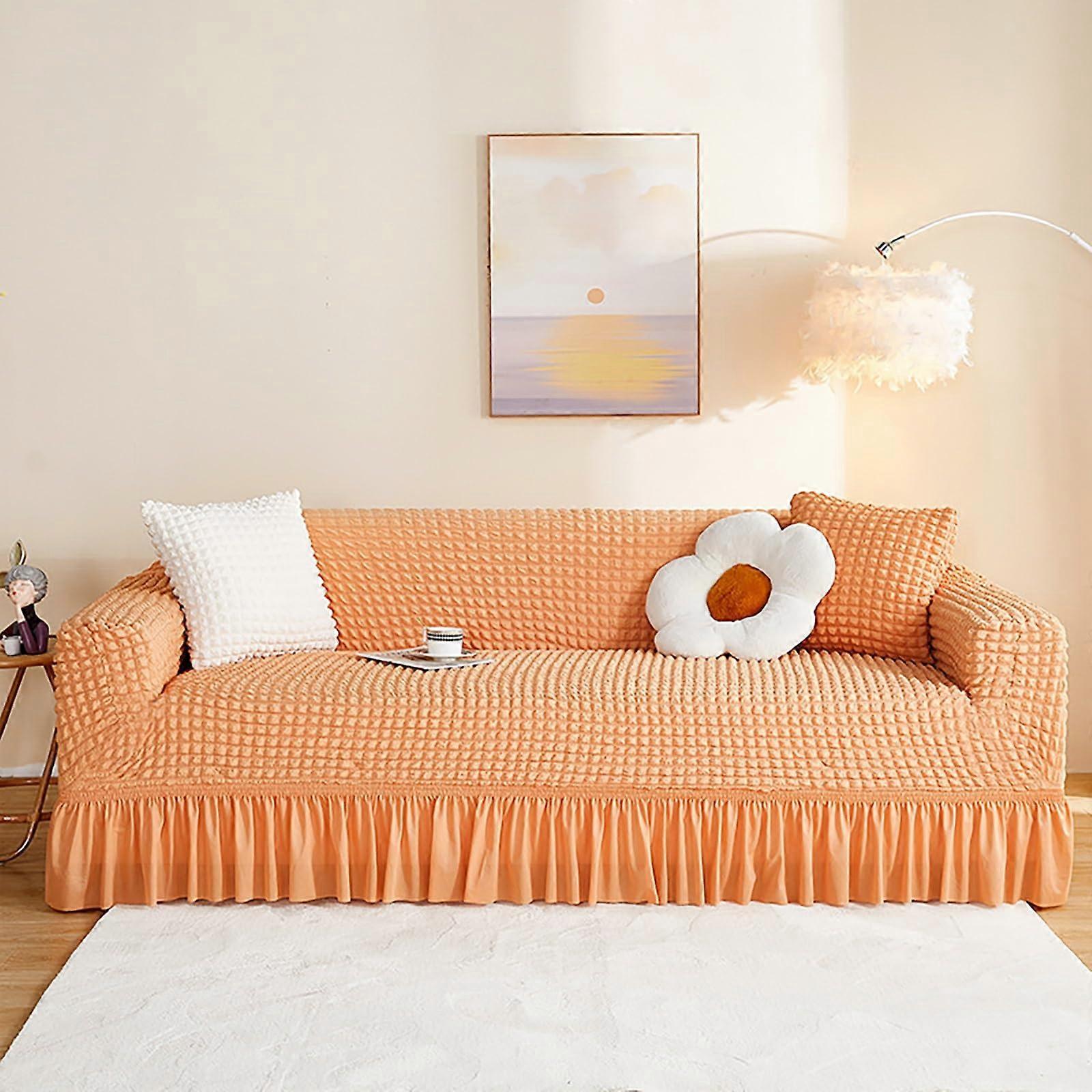Fully Elastic Sofa Cover with Air Cushion Hem, Thickened Dustproof Fabric, 360° Protection for Modular Sofas (Orange, Quad (235300cm))