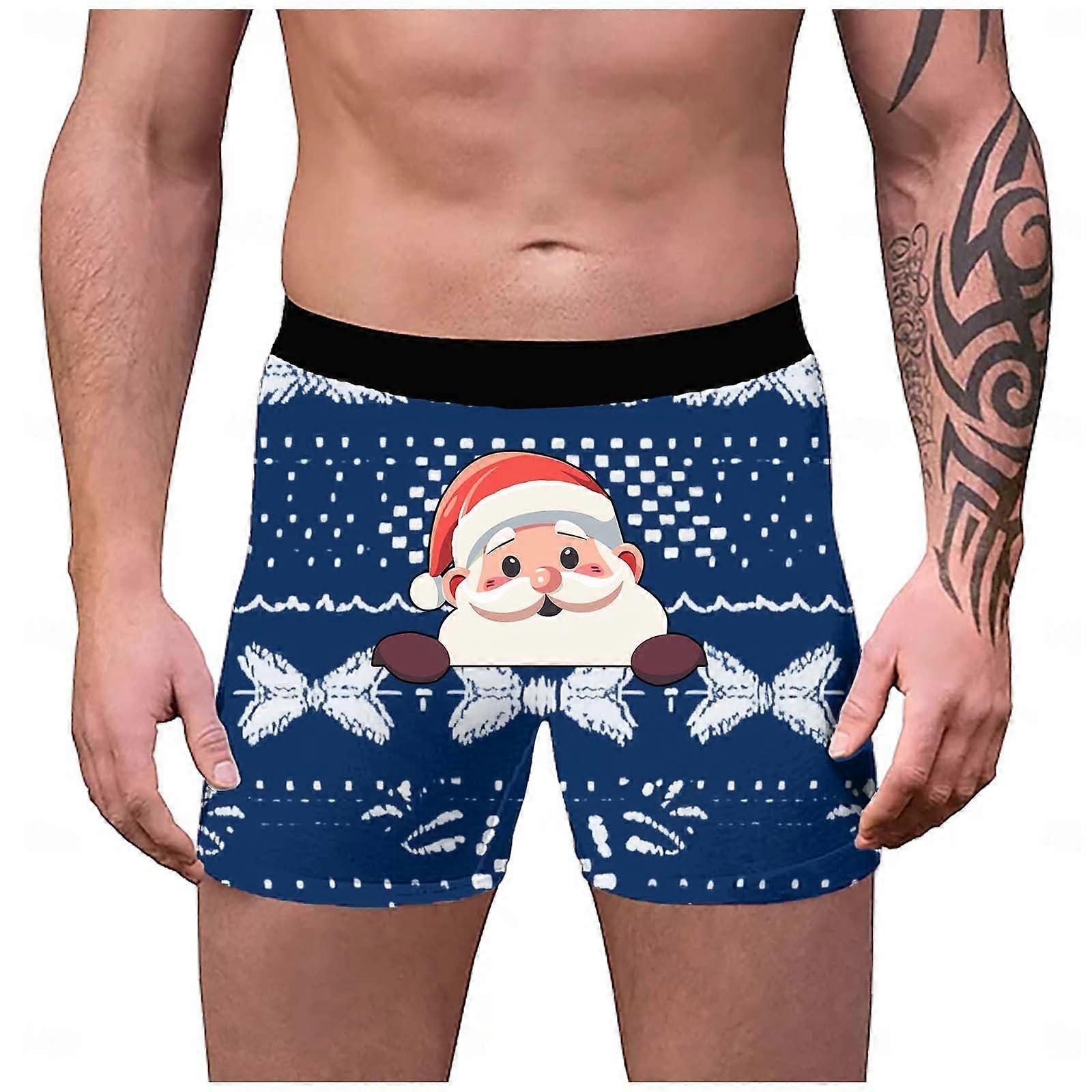 Men's Christmas Underwear Retro Shorts with Image Patterns Fashion Trend Gift Blue