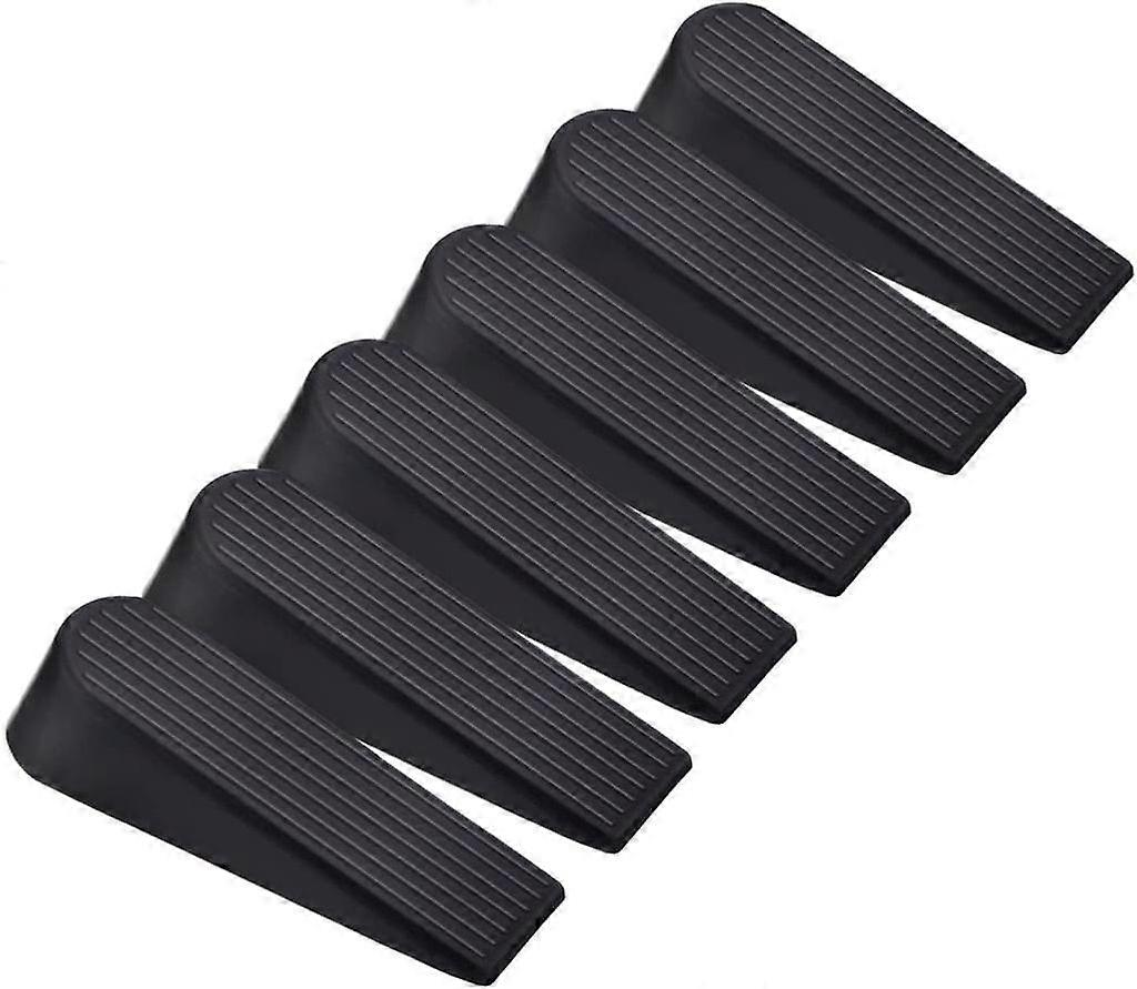 6-pack black rubber door stops, height-adjustable, non-toxic, for bathroom/glass door