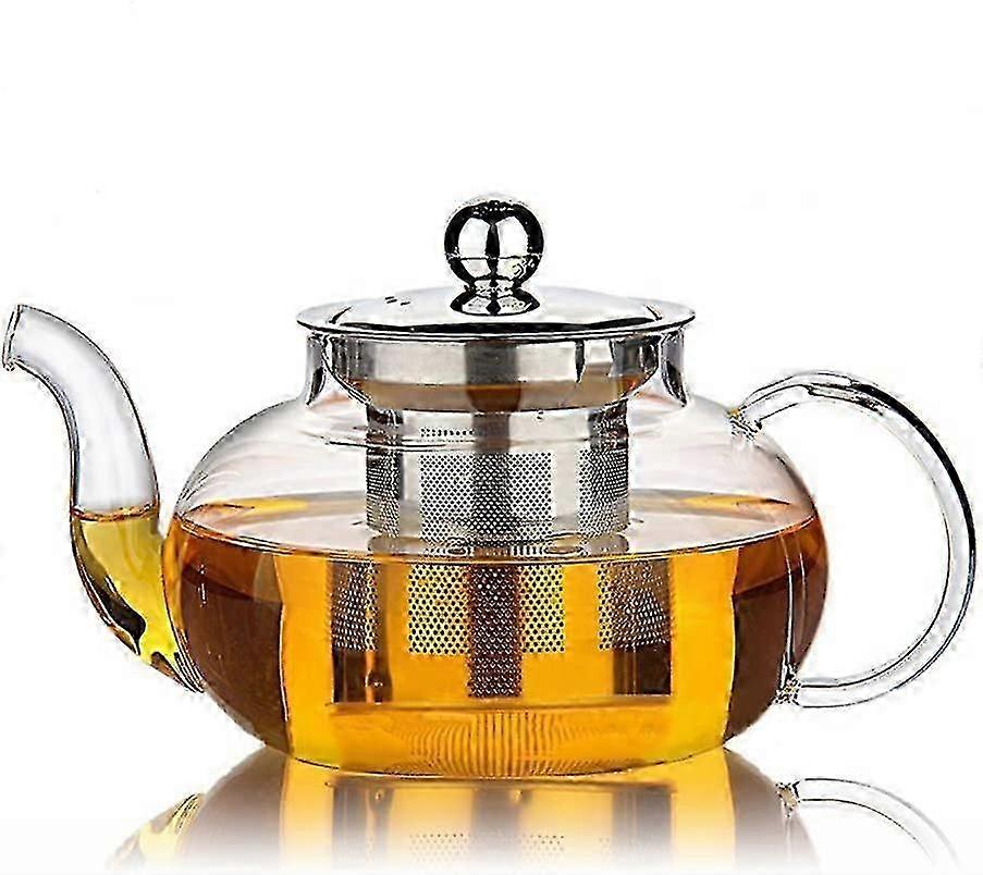 Glass Teapot With Removable Stainless Steel Lid Infuser, 33 Ounce Teapot Stove Top Safe For Bloo Loo