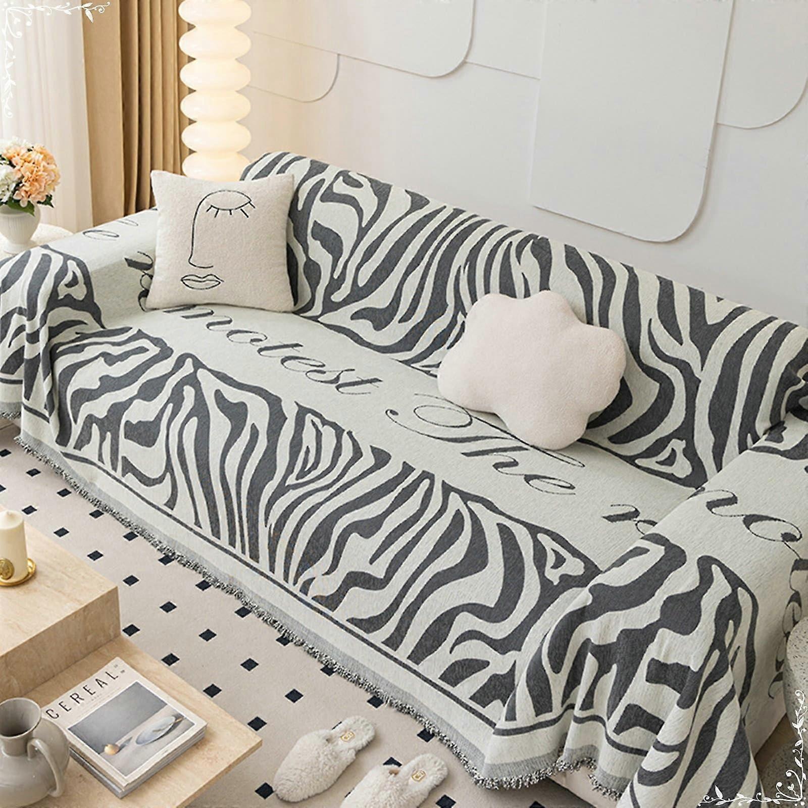 グレーのソファカバー、文字付きシェニールソファスリップカバー幾何学模様、4人掛け(180x420CM)および2人掛け(180x260CM)のソファカバー