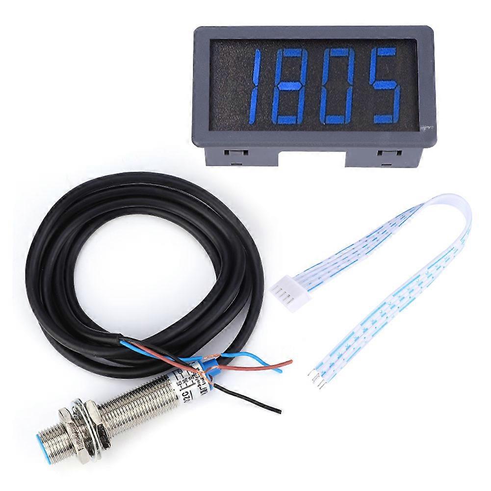 Blue 4 Digit LED Motor Tachometer RPM Speed Gauge Meter NPN Hall Proximity Switch Sensor