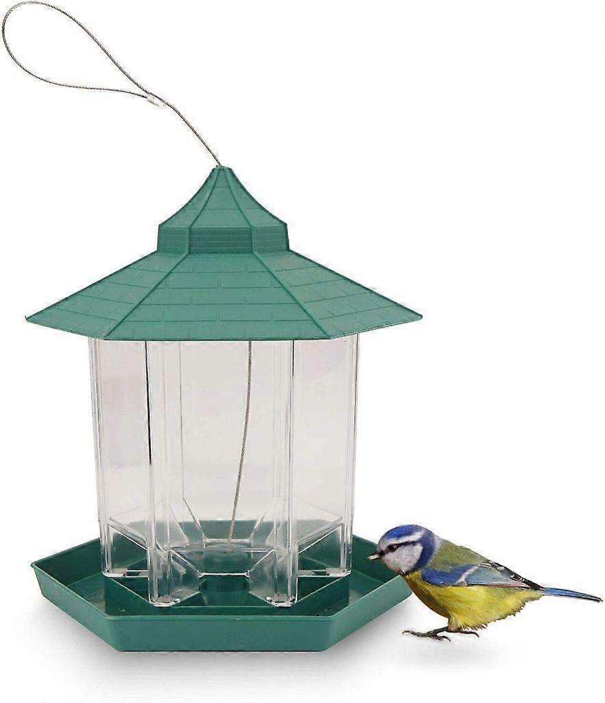 Bird Feeder Outdoor Bird Feeder Hanging Bird Feeder Large Capacity Waterproof Hexagonal Garden Hanging Wild Bird Food (Green)