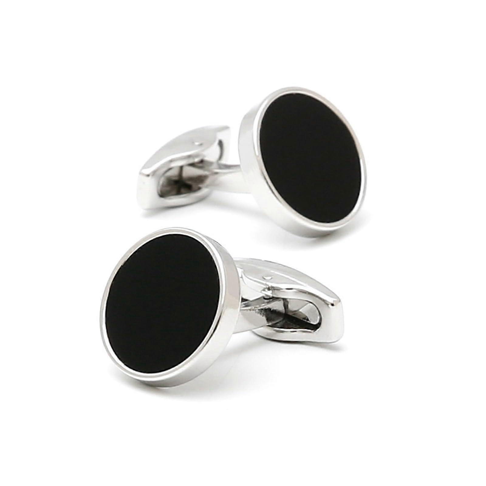 Cufflinks for Men, Round Black Silver Buttons, Formal Shirt Cufflinks, Wedding Lapel Pin for Suit