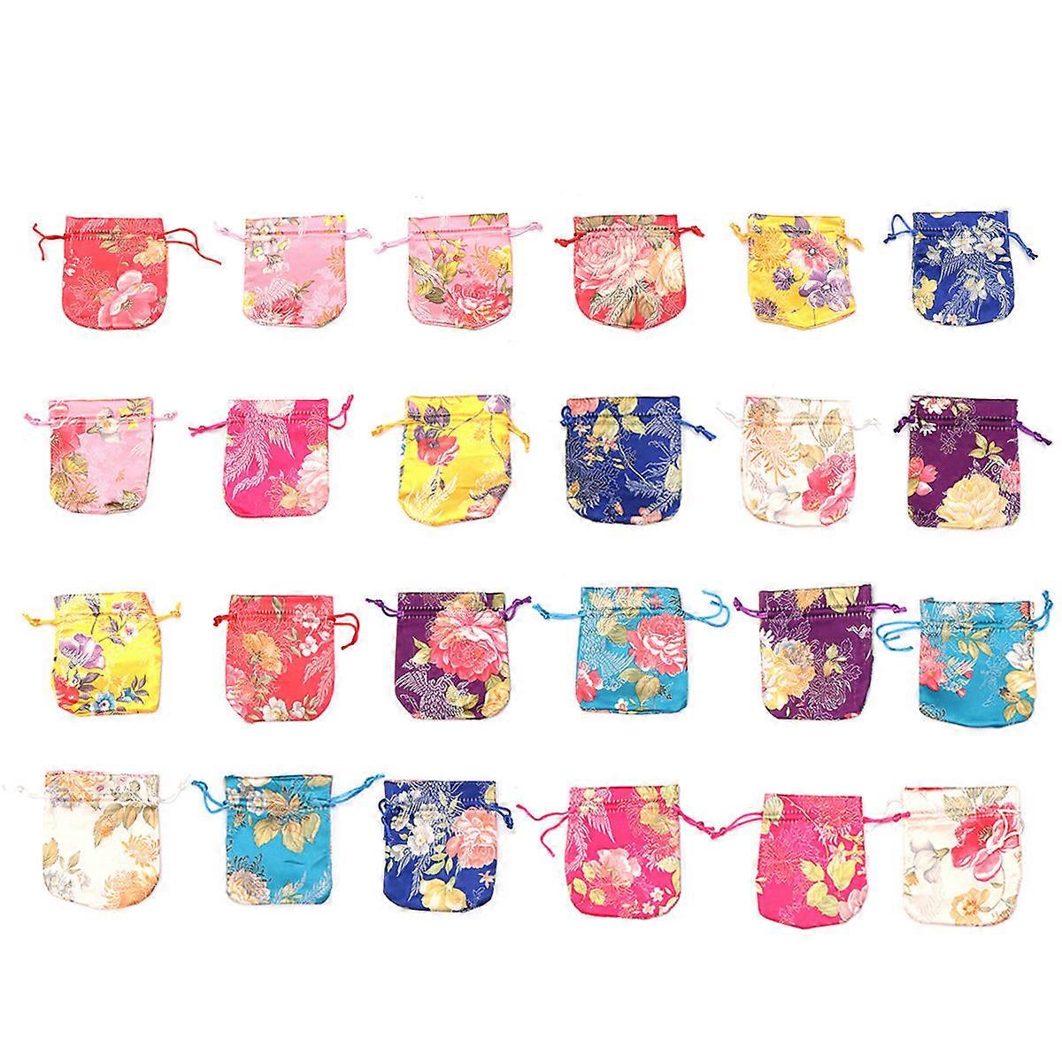 Drawstring Storage Pouch Brocade Bag Jewelry Packaging Pouches Kids Children Festival 12.5 x 10 x 0.02 Cm Portable Carry 24Pcs