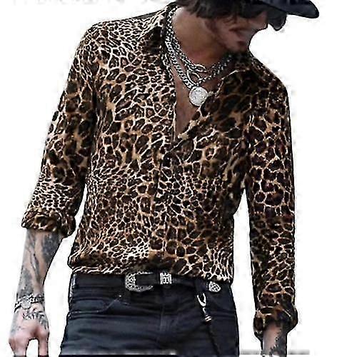 Männer Leopard Print Shirts Langarm Animal Print Casual Shirt