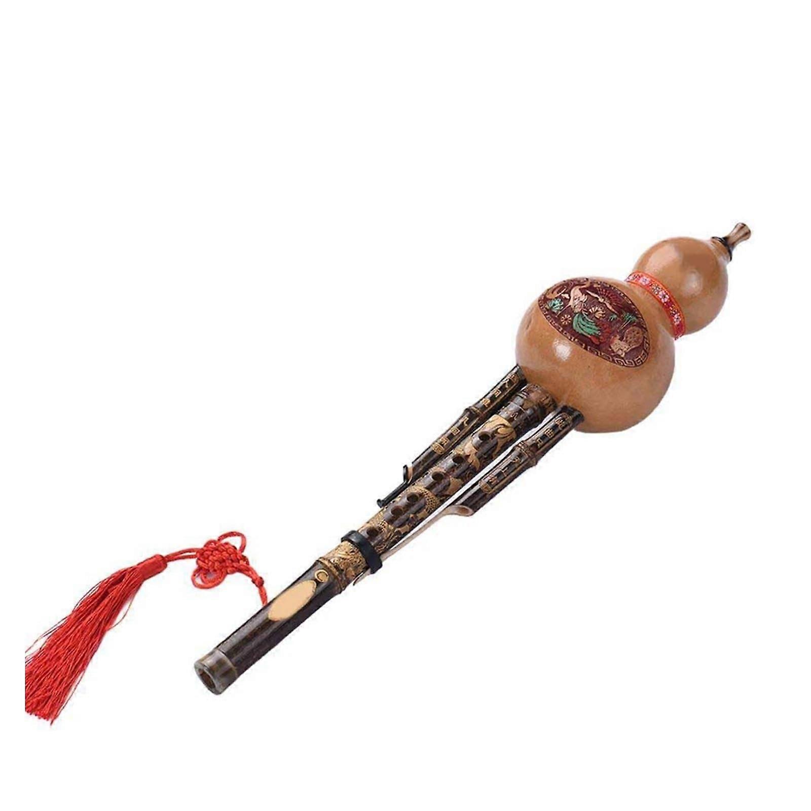 Hulusi Musical Instrument Chinese Handmade Black Gourd Flute, Ethnic Musical Instrument, Key of C, With Case for Beginners