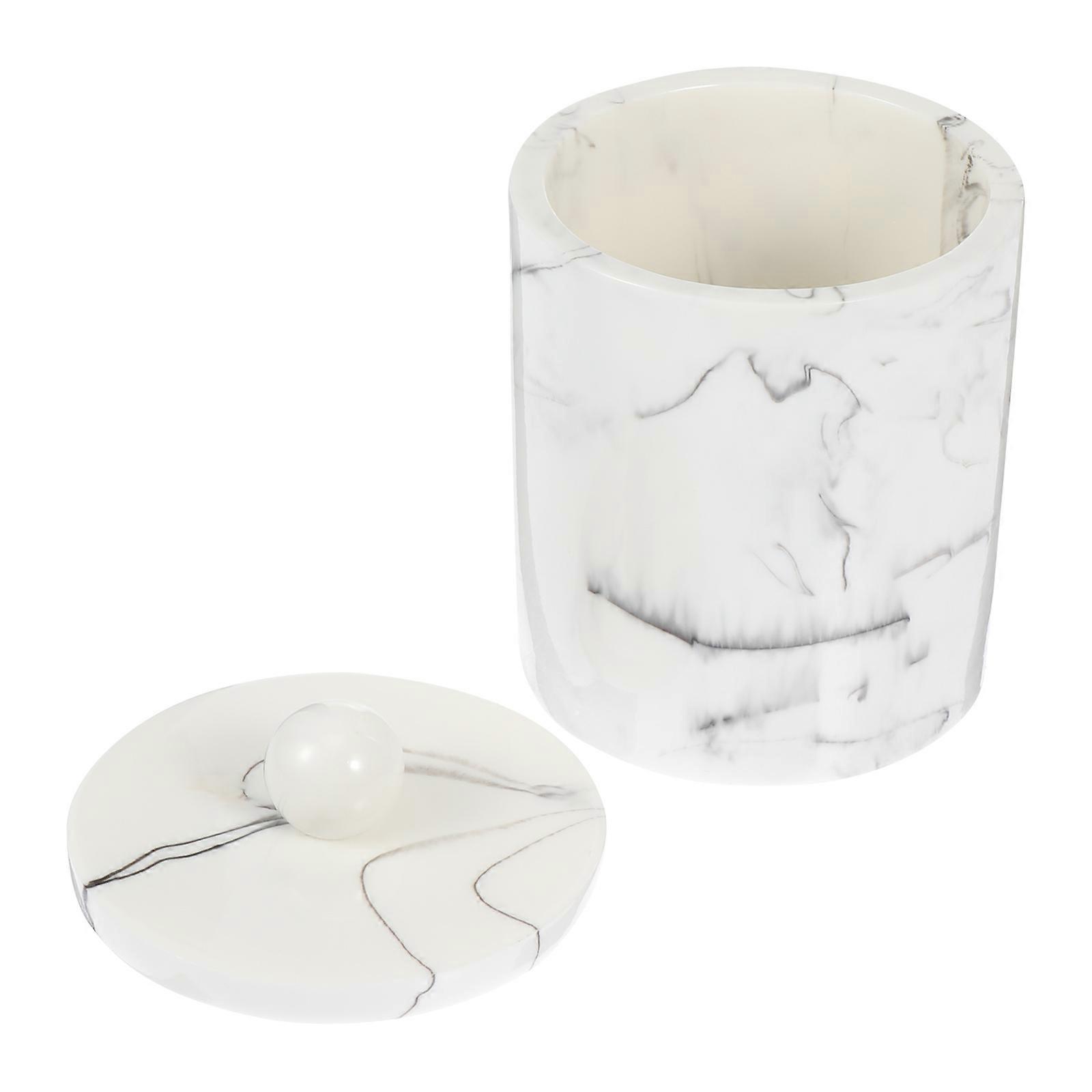 White Resin Cotton Pad Holder with Marble Pattern for Storage and Dust Proof 1PC