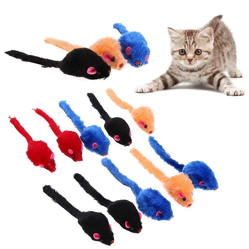 10 Pieces Pet Cat Toys Fake Mouse Funny Mice Toy With Colorful Feathers, Interactive Plush Mini Mouse Toy For Cats