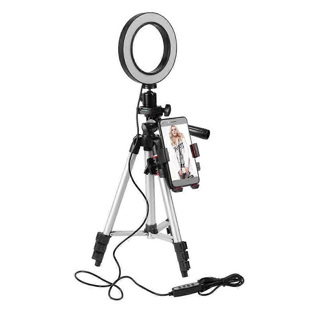 Phone Holder Ring Light with Tripod Stand for Content Creators Dimmable Brightness 5.7 Inches Silver 1Pcs