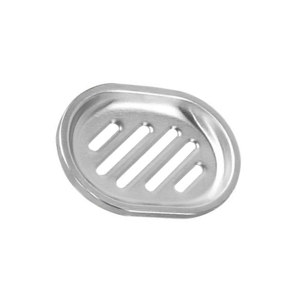 Stainless Steel Soap Dish Tray Double Layer Soap Box Holder Drainer for Shower Bathroom Kitchen (Oval Shape with Stripe Design)
