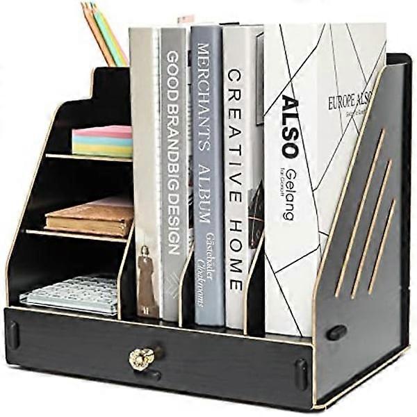 Desktop Organizer with Wooden Drawer, Easy Assembly, 3-Layer File Storage