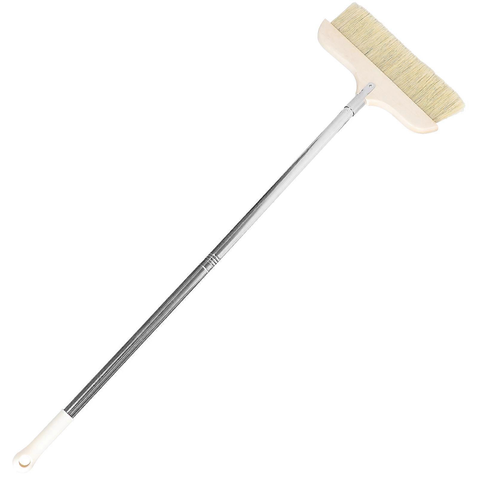 Collapsible Soft Bristle Broom with Long Handle for Home Use Black Wood Plastic Stainless Steel 1 Piece