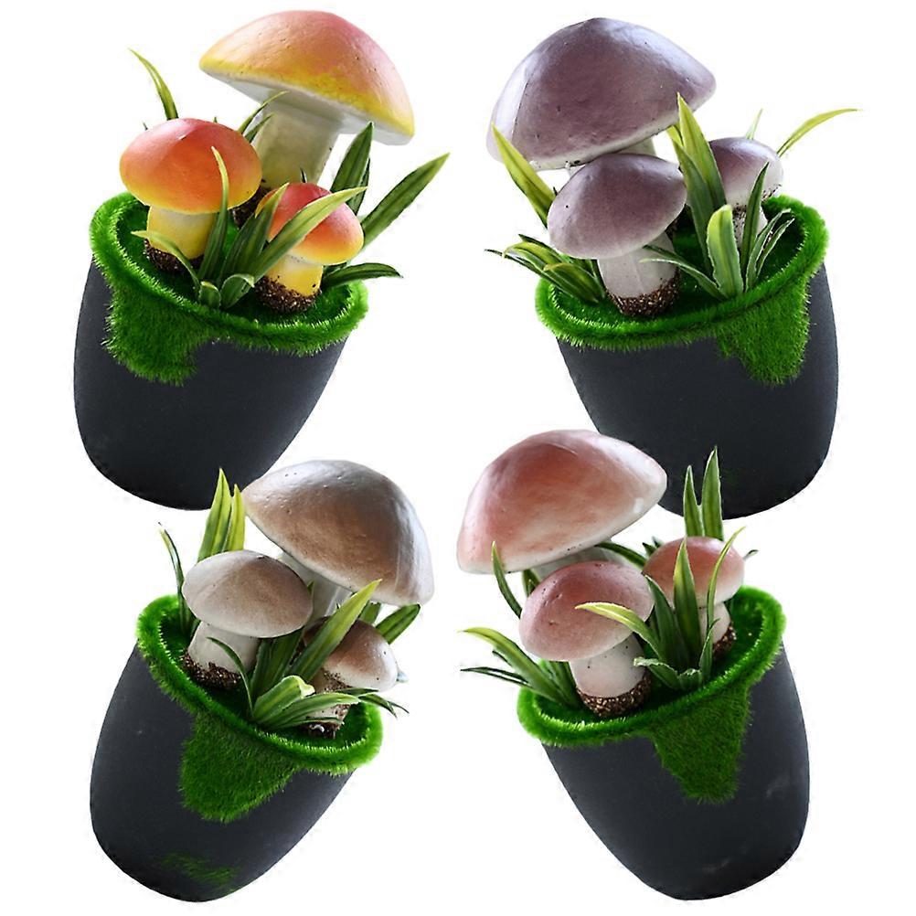 4 Pieces Lifelike Artificial Mushroom in Pot Decoration for Bookshelf and Living Room Display