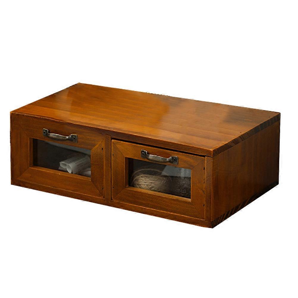Vintage Wooden Computer Stand with Desktop Storage Box – Stylish Organizer for Makeup, Office, and Home Use – Durable & Functional Design