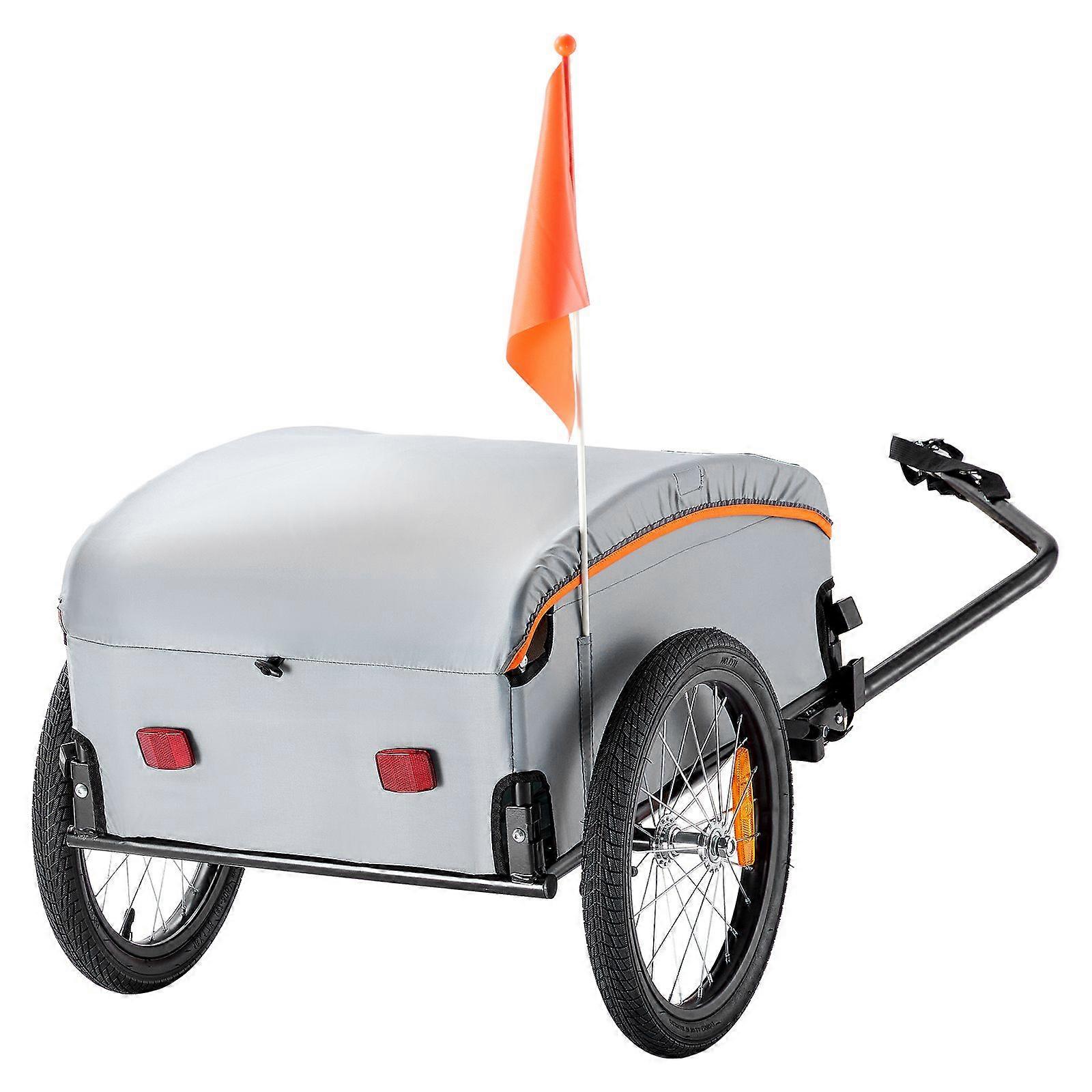 Cykellastvagn, 100 lbs lastkapacitet, hopfällbar kompakt förvaring, 16" hjul, säkra reflektorer, passar 22"-28" cykelhjul