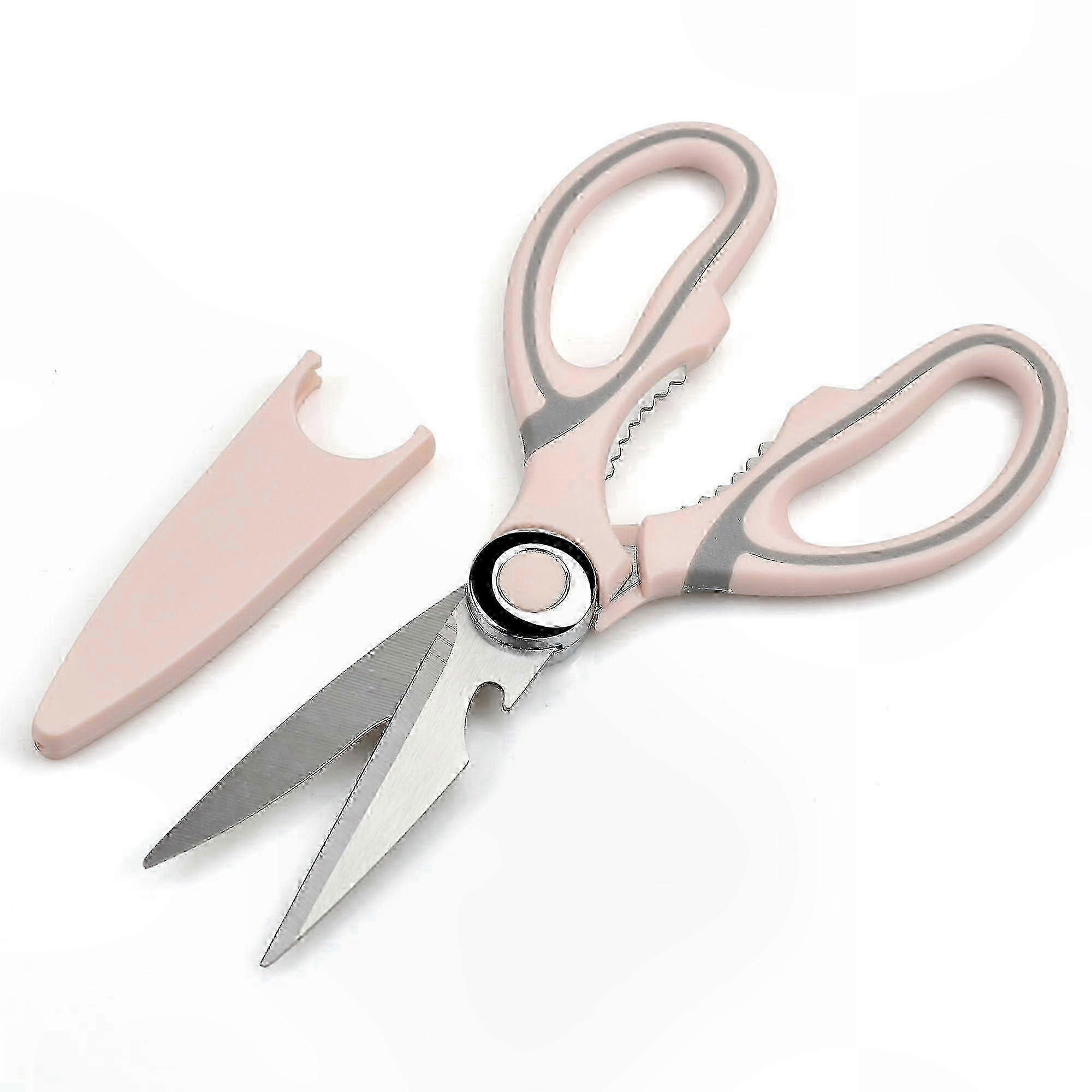 Stainless Steel Kitchen Shears, Durable Multipurpose Scissors with Protective Cover, Pink
