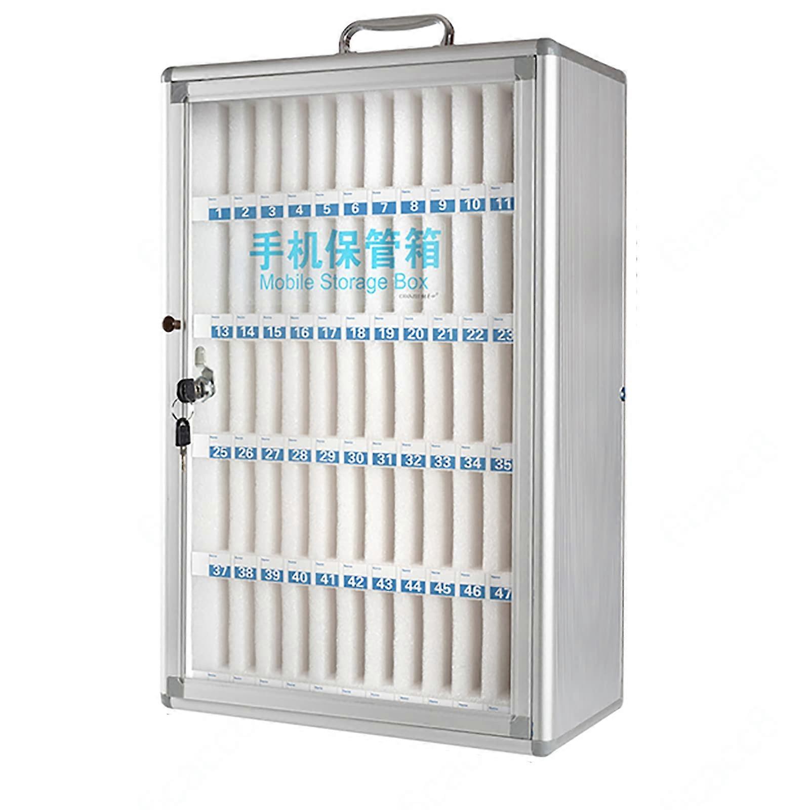 Mobile phone storage box with handle and security for office, 60 compartments
