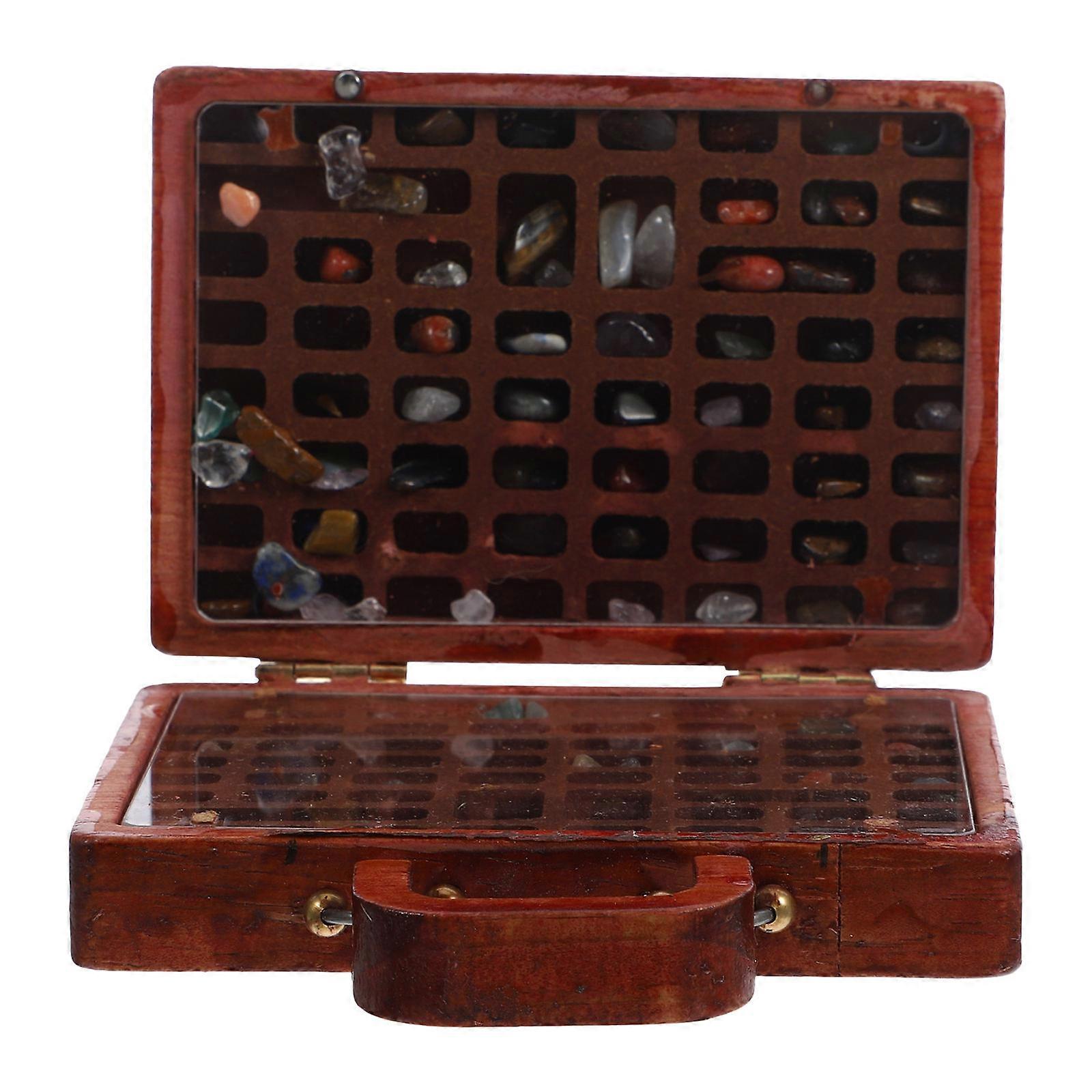 Wooden Stone Display Case with Compartments for Rock Collection and Storage Use Lightweight Compact