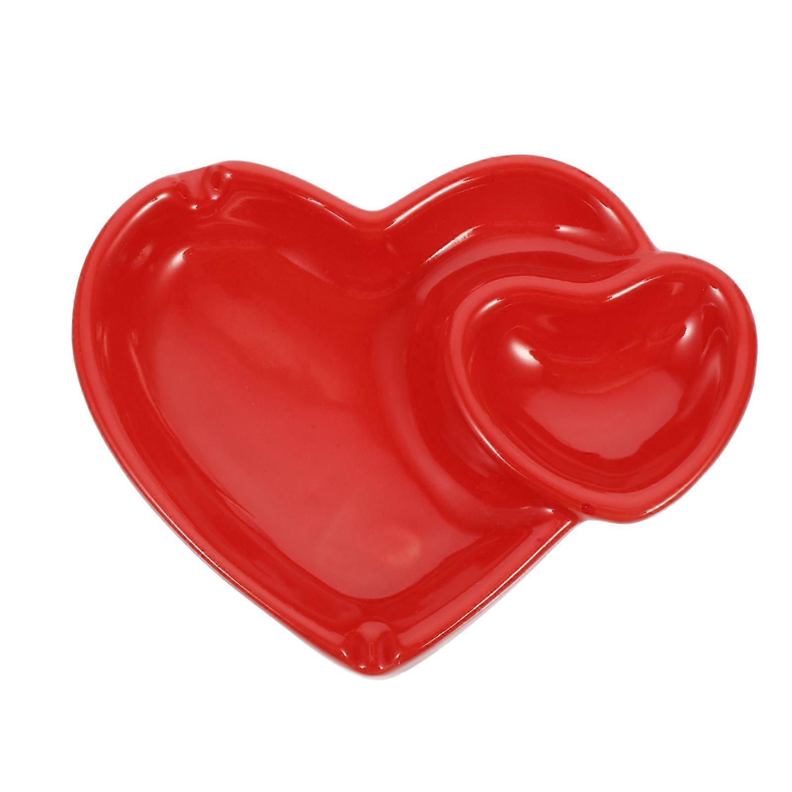 Ceramic Heart Shape Ashtray for Home Use Red Color