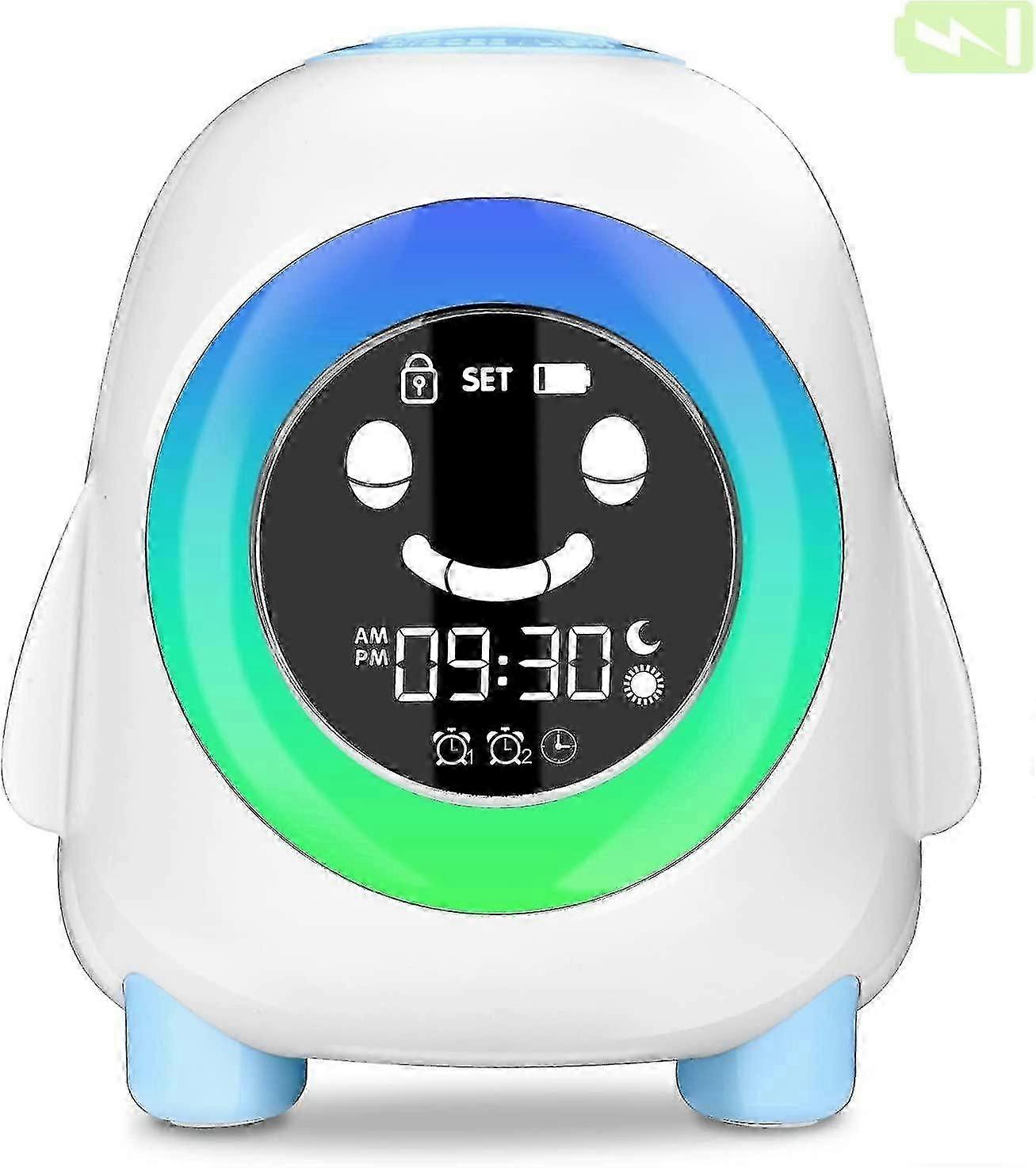 Children's Educational Morning Alarm Clock with 2200mAh Rechargeable with 2 Alarms 3 Brightness 5 Ri