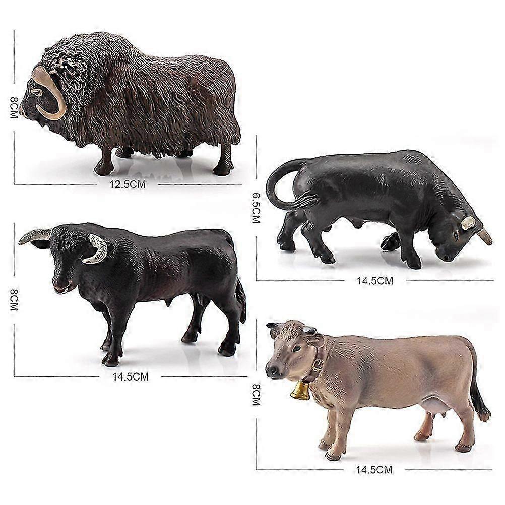 4 Pcs Simulation Farm Cow Cattle Ox Bull Figurine PVC Farm Animal Model Action Figure Home Decoration Kids Educational Toy