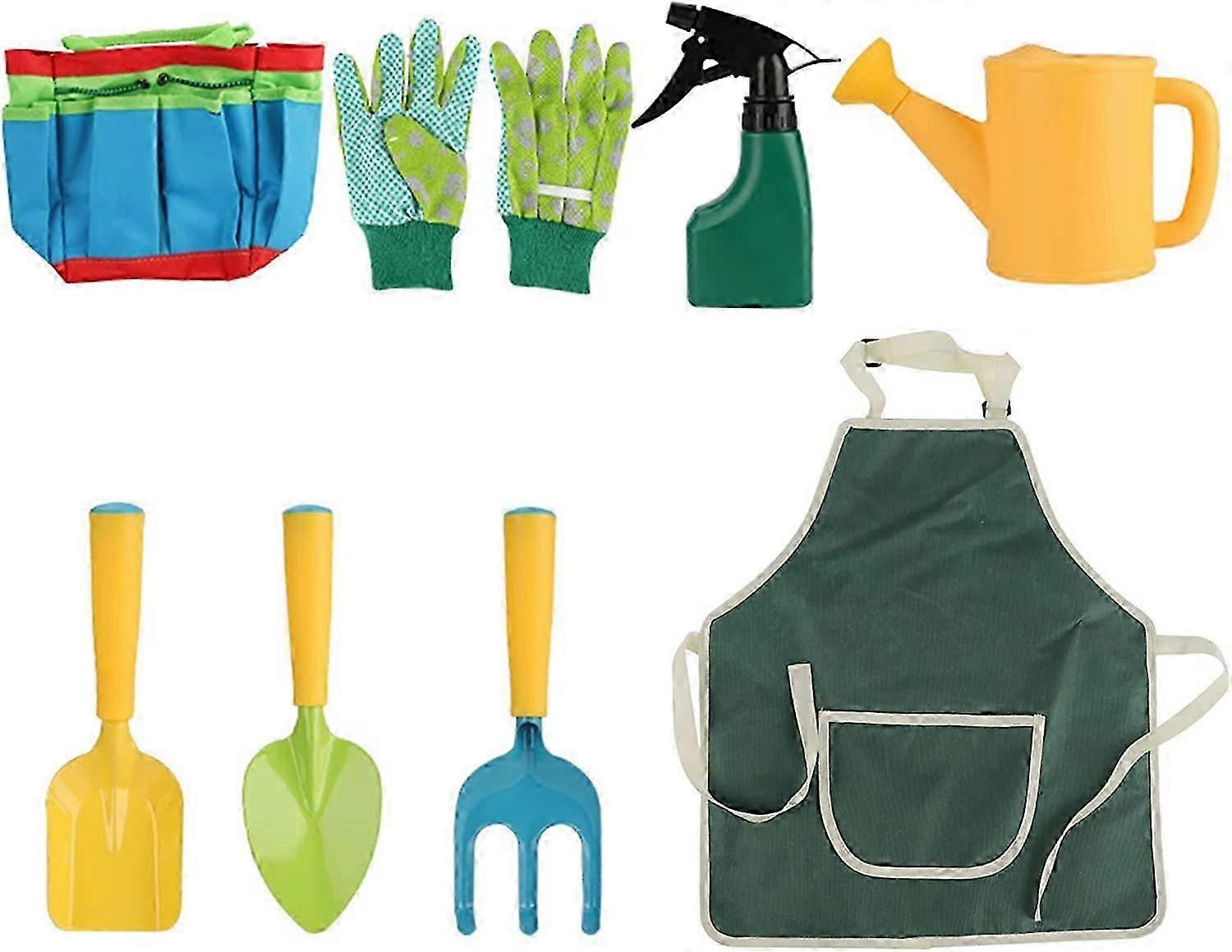 8pcsキッズガーデンツールセットボーイズガールズシャベルこて移植機ハンドレーキグローブガーデンスプレー