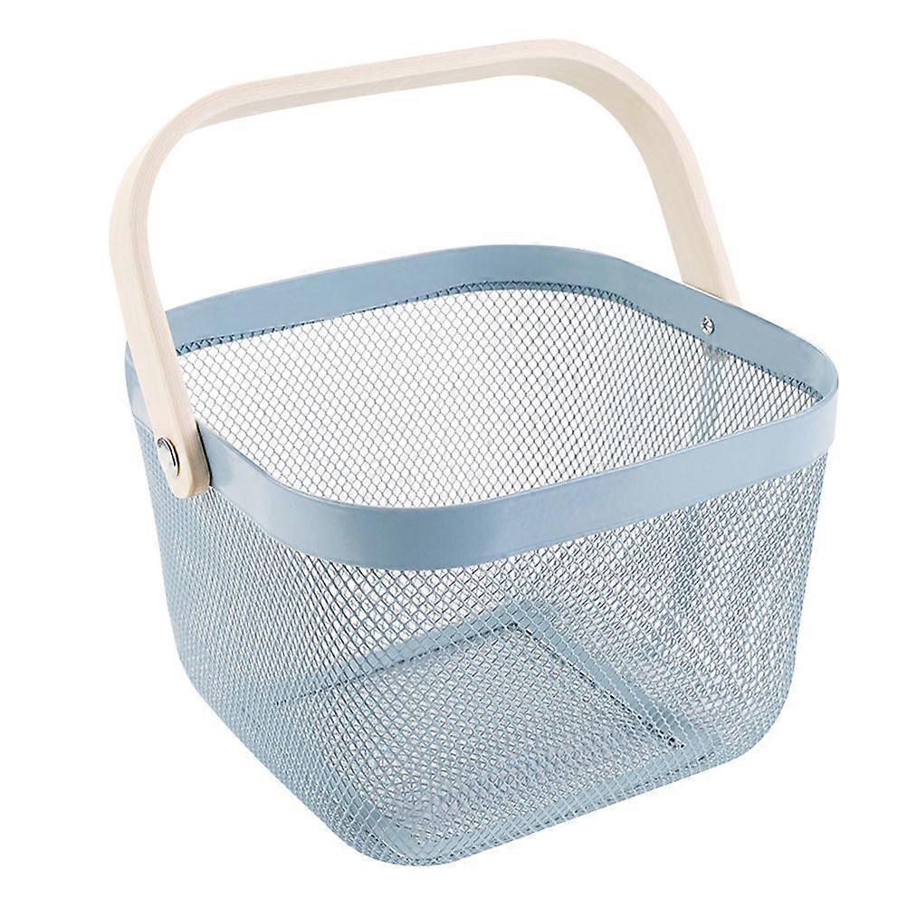 Hollowed Design Storage Container With Wooden Handle For Household Use In Blue Color 1Pcs