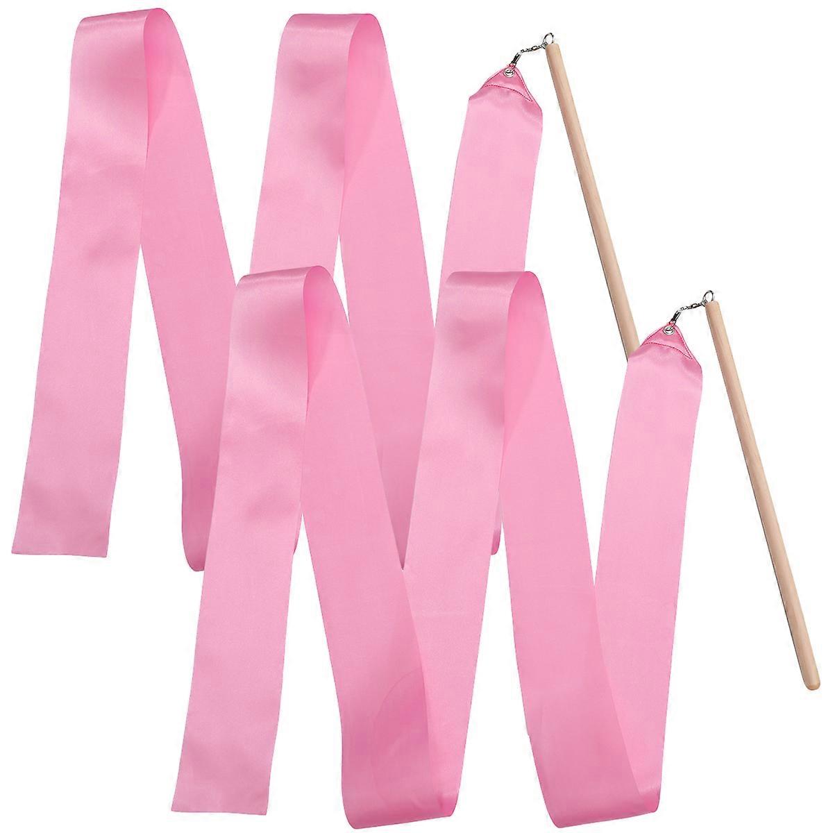 Colorful Dancing Streamers Rhythmic Gymnastics Ribbons for Twirling Dance Gymnastics Training 2pcs Pink