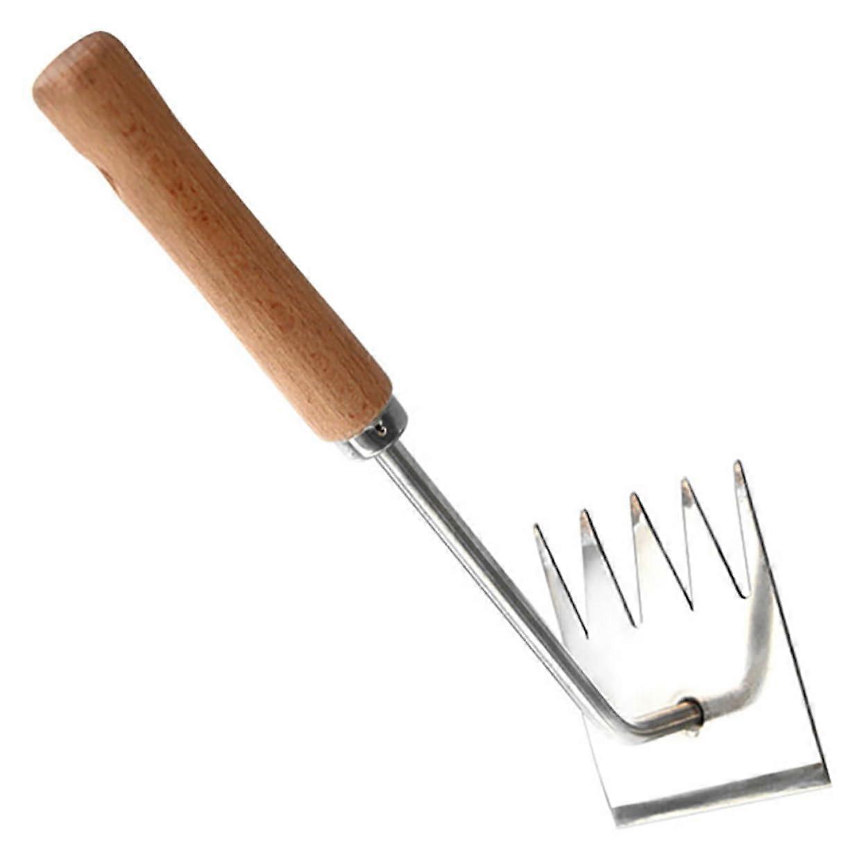 Garden tool with ergonomic wooden handle, sturdy weed remover for precise weeding.