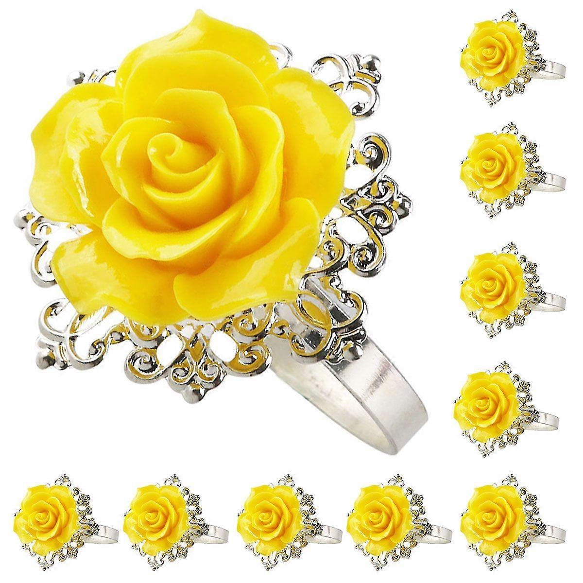 10pcs Rose Style Ronds De Serviette Porte-Serviettes De Mariage Banquet Dîner Décoration (Jaune)