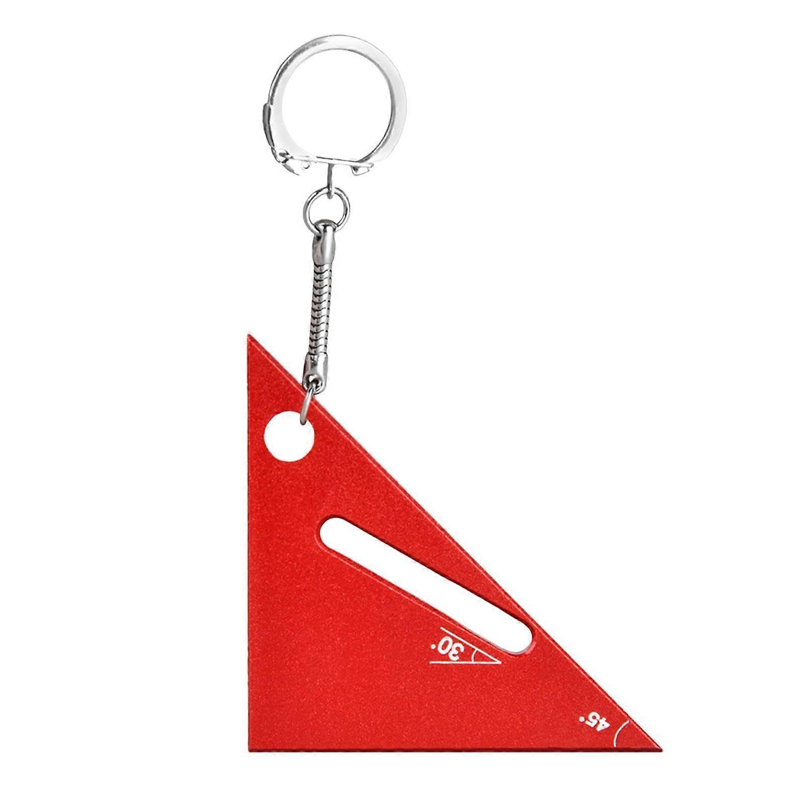 Aluminium Alloy Triangle Ruler for Woodworking, 90/45 Degree Mini Measuring Tool, Portable Keyring Ruler in Red