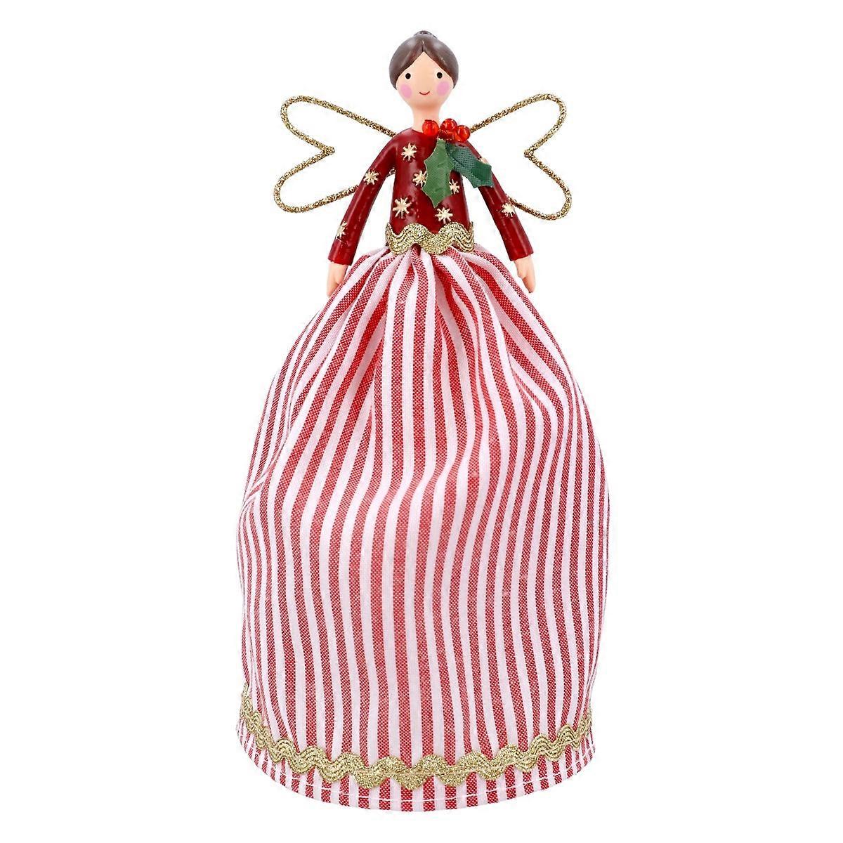 Gisela Graham Red & White Stripe Holly Design Fairy Christmas Tree Topper