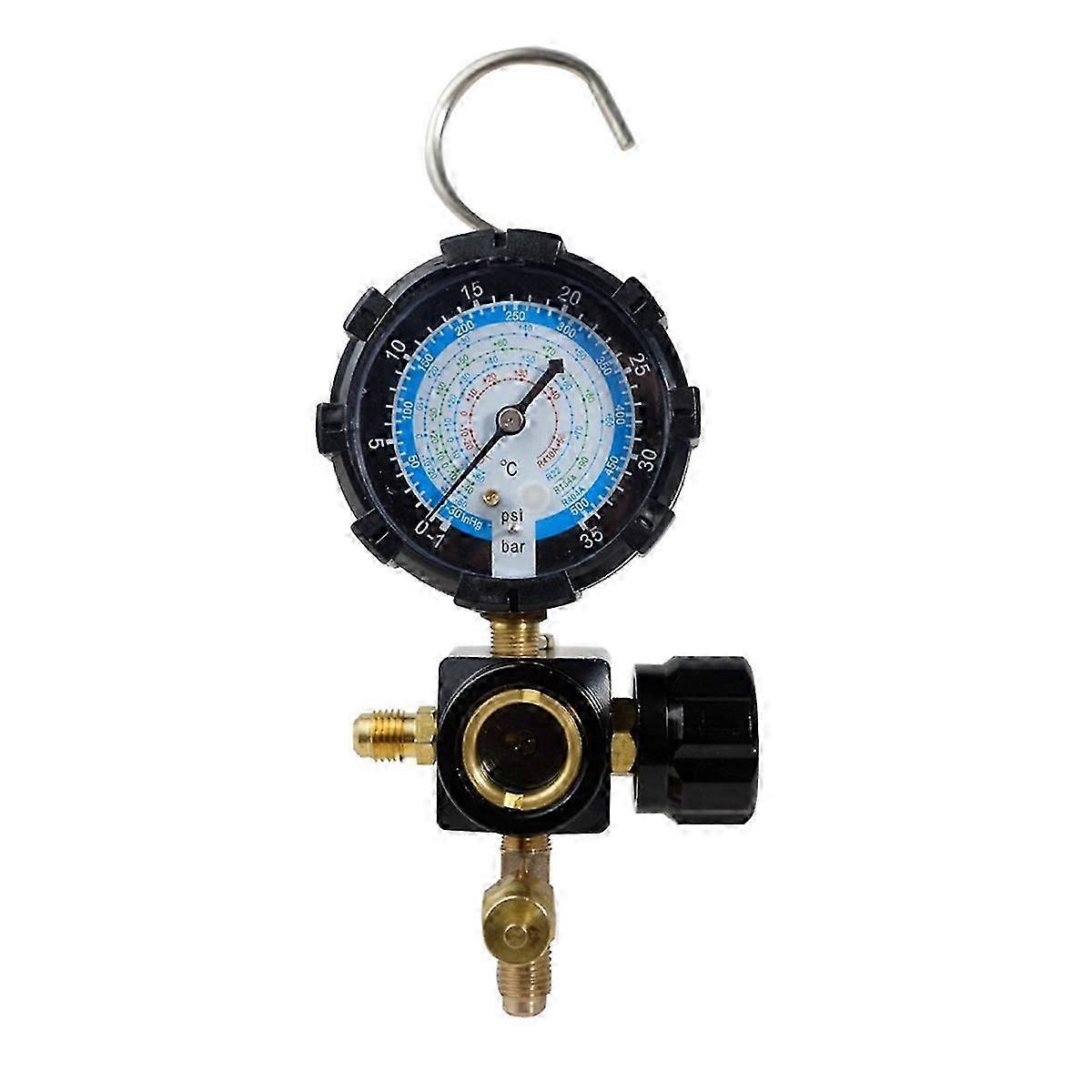 Low Side Pressure Gauge with Control Valve for Air Conditioning, Single Manifold Gauge R410A, R22, R404A