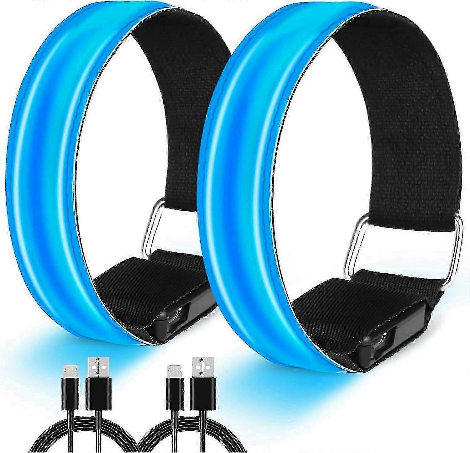 LED Running Armband Lights, Rechargeable Reflective Bands - High Visibility - 2pcs Blue