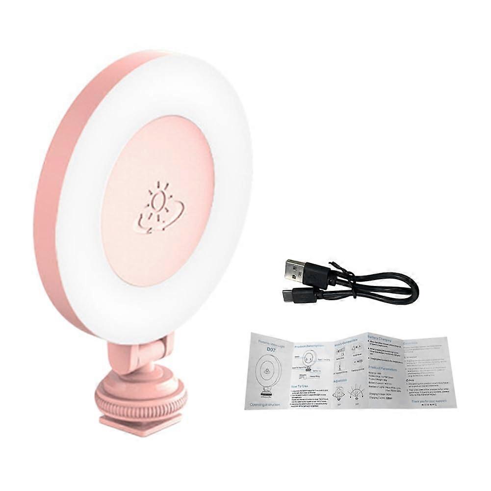 D07 Mobile Live Streaming Selfie Light with Rechargeable Circular Fill Light and Easy Install Hot Boot Buckle in Pink
