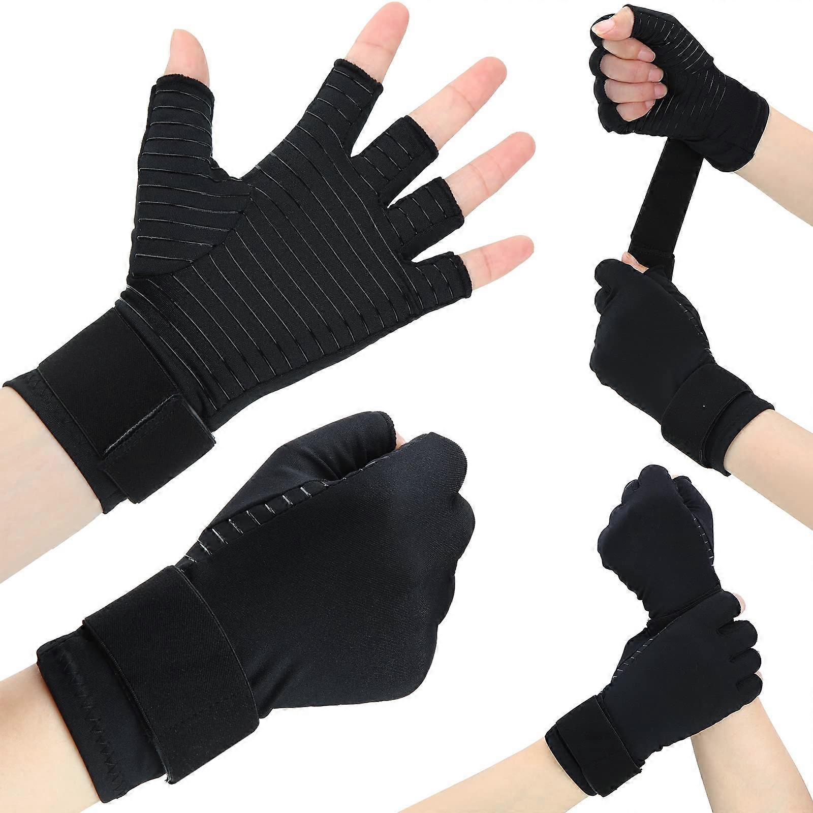 Copper Arthritis Gloves Half Finger with Wrist Brace Support, Compression Gloves for Carpal Tunnel and Tendonitis, Size M