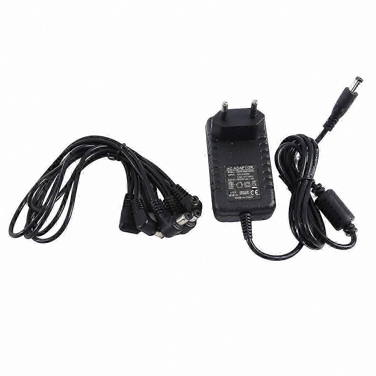 9V Negative Tip Guitar Pedal Power Adapter with 5-Way Daisy Chain Cables for Effects Units