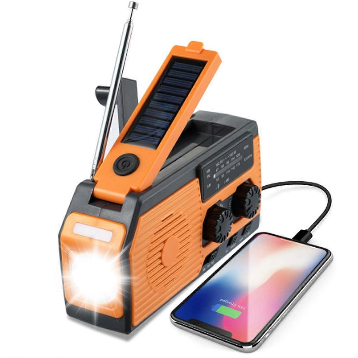 5000mAh nødradio med solcellepanel og USB-lading, håndsveivdynamo