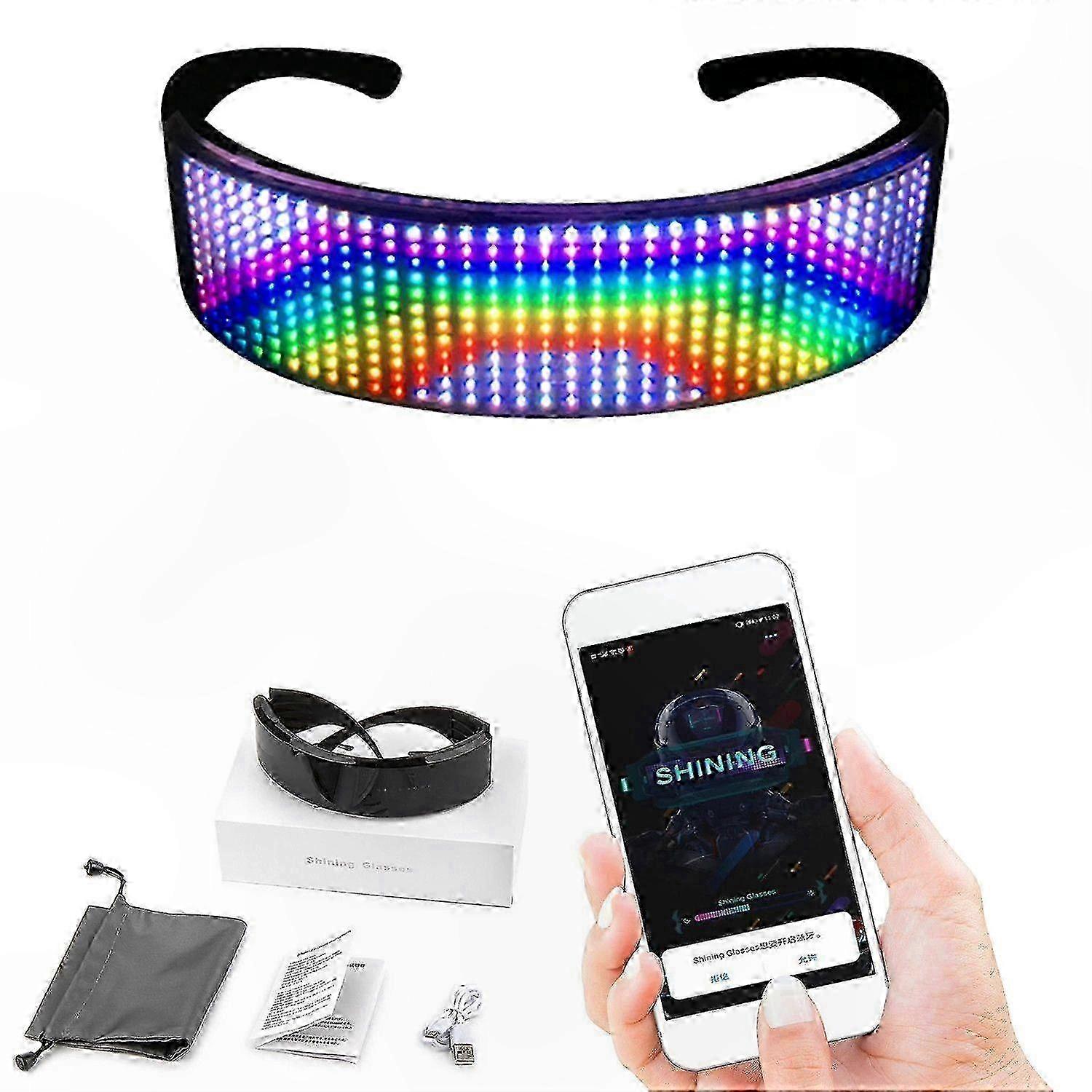 LED Bluetooth Glasses with Customizable Display for Adults Flashing Text Animation DIY