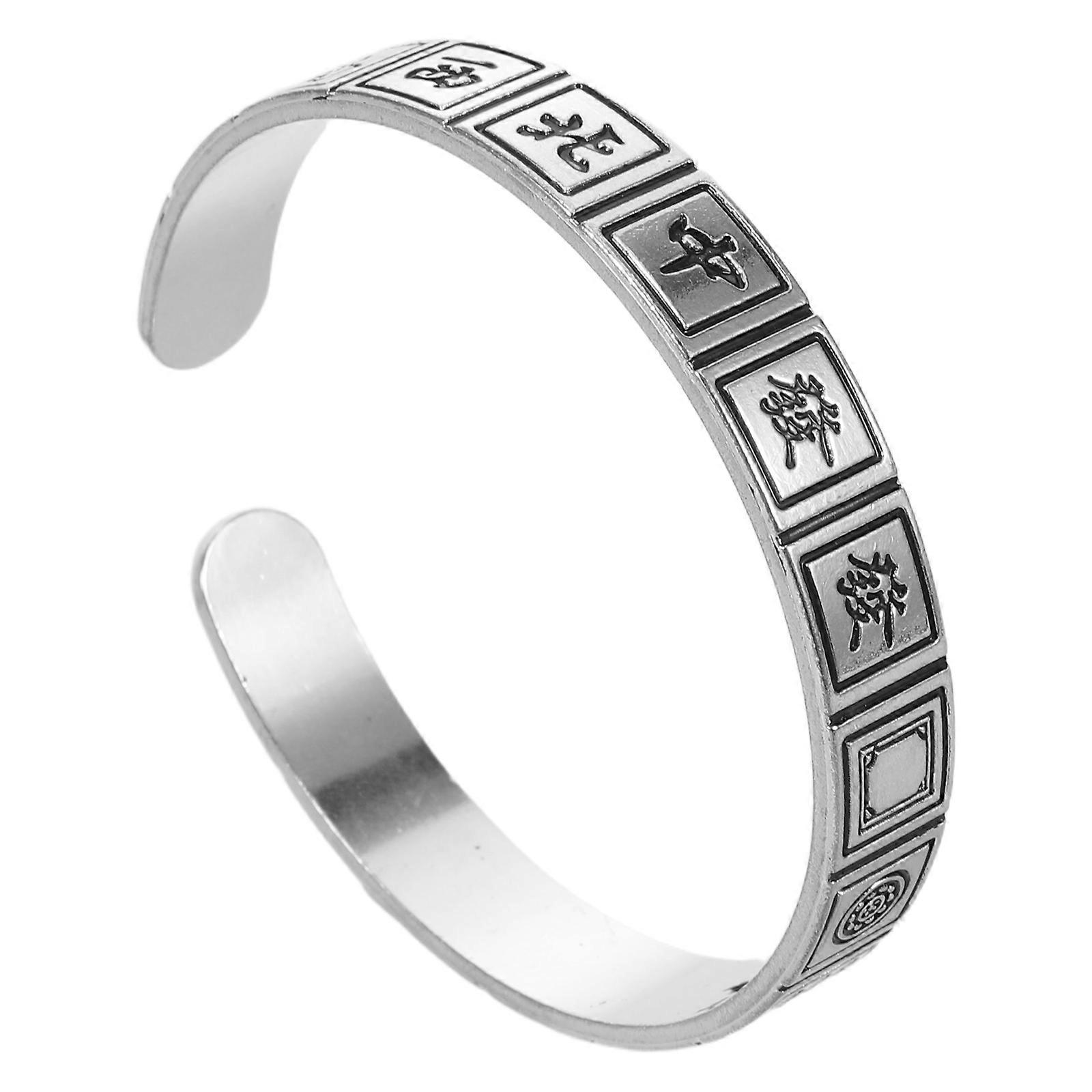 Chinese Charm Bangle Vintage Mahjong Themed Bangle Special Occasions Silver 1Pack