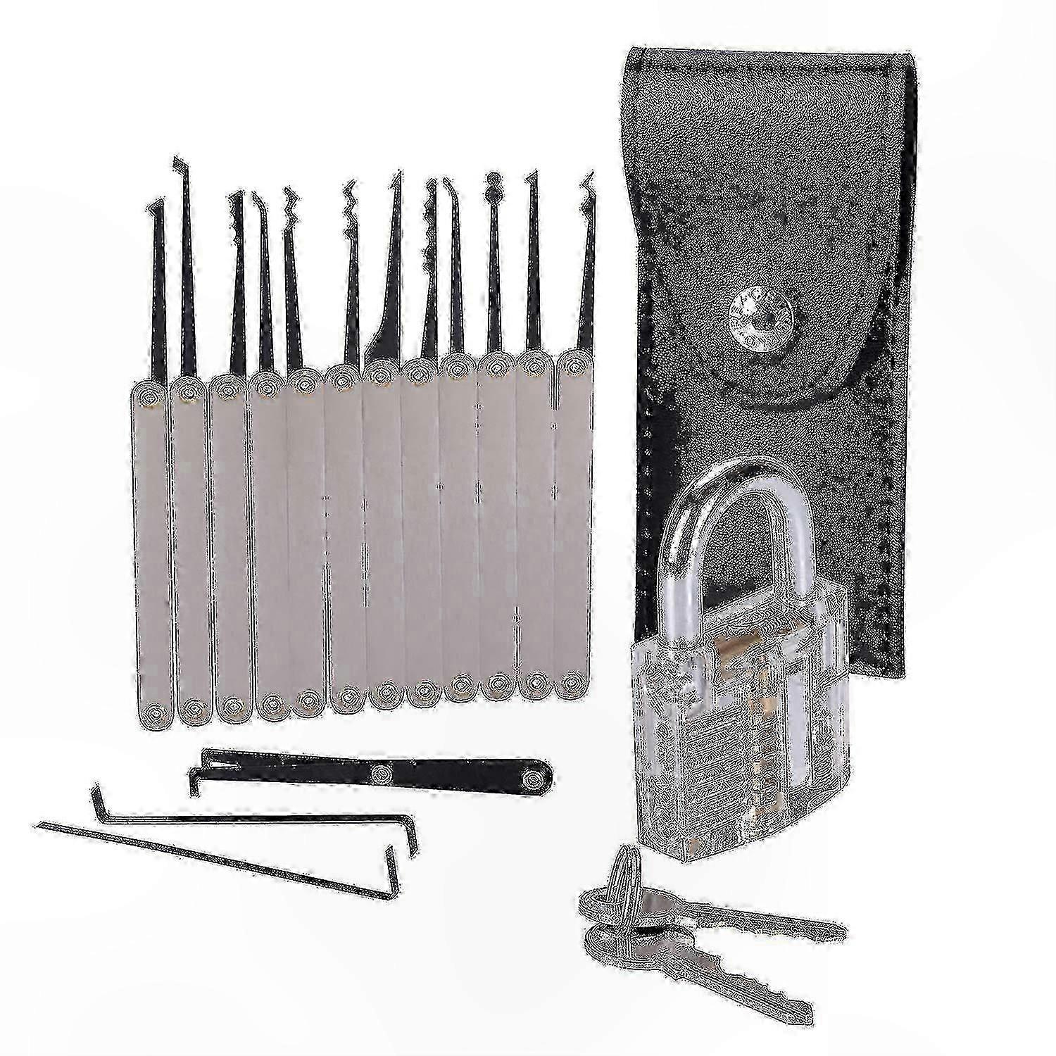 15-Piece Lock Picking Tool Set with Transparent Key Extractor for Locksmiths