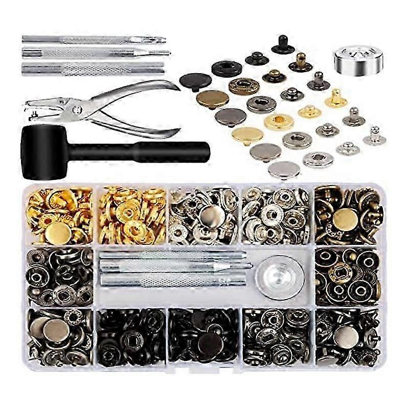 Leather Snap Fasteners Kit, 120 Set Metal Snap Buttons Press Studs with 6 Setting Tools, for Clothes