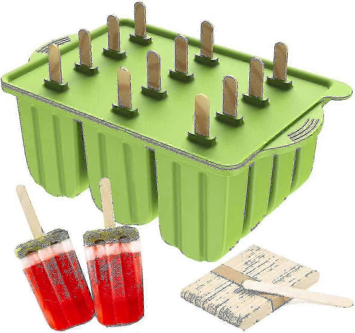 Reusable Silicone Ice Pop Molds with Wooden Sticks, BPA-Free, Green