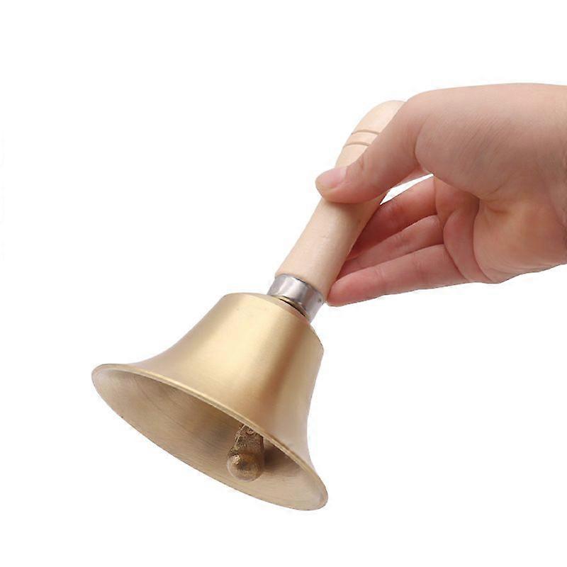 Extra Loud Solid Brass Hand Call Bell With Wooden Handle