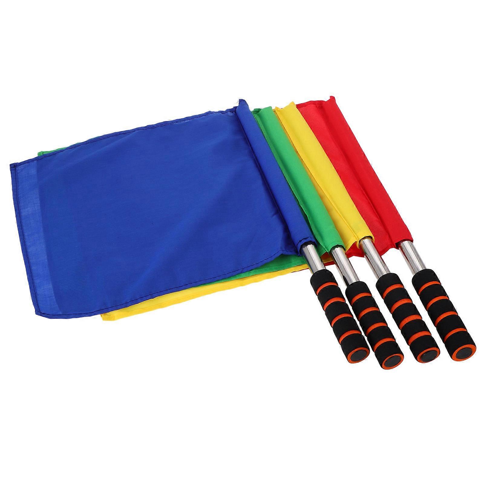 Soccer Referee Flags with Stainless Steel Pole and Foam Handle for Outdoor Use Assorted Color Lightweight and Durable 4 Pieces