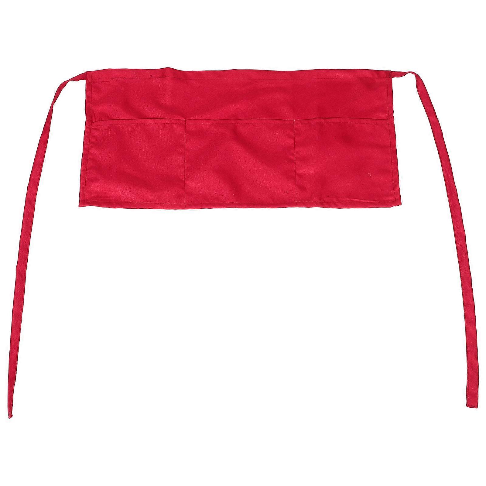 Grilling Apron Half Length Professional Chef And Waitress Waist Apron Dark Red 60.50X30.20X0.20CM Dual Pockets 1Set